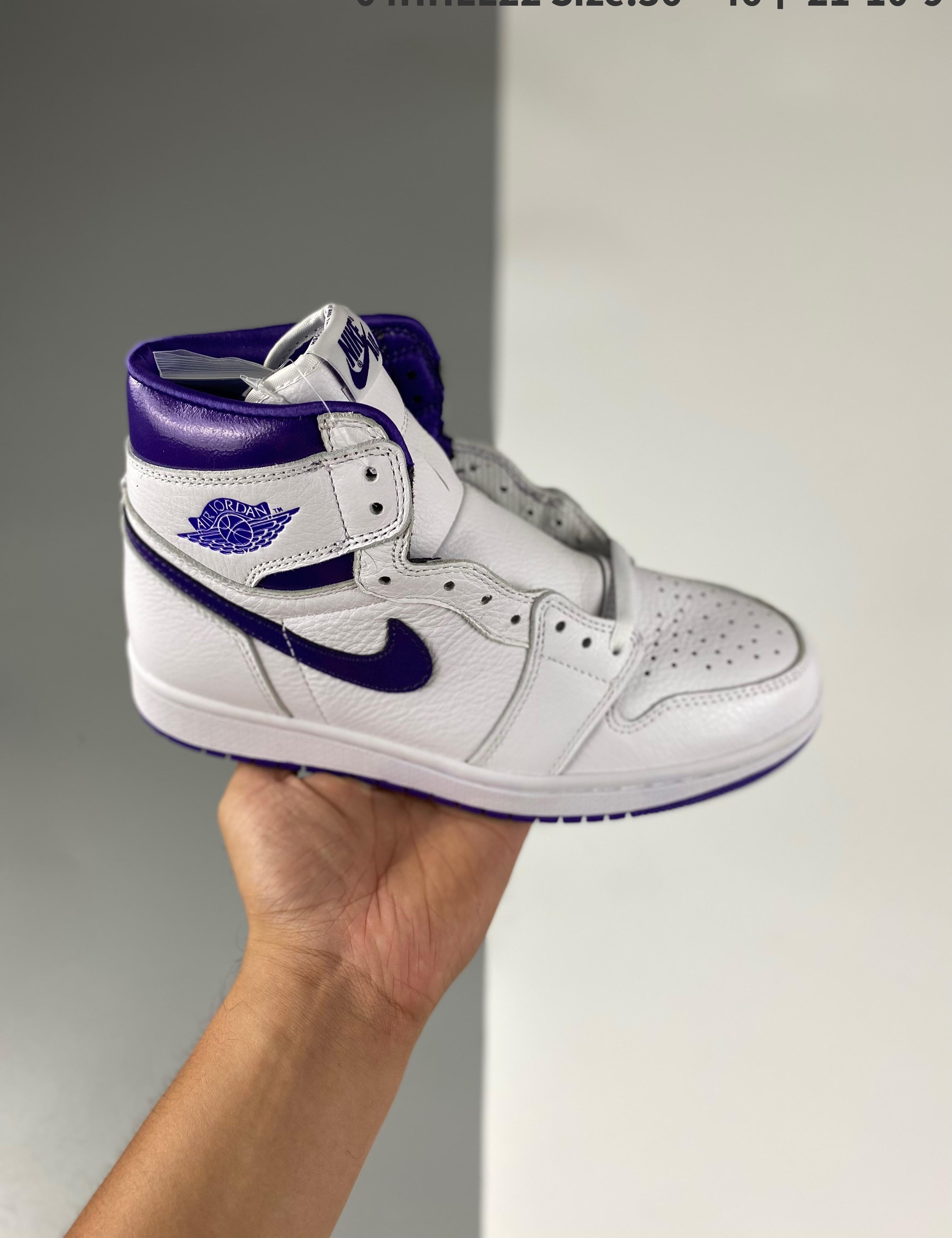 Real Leather Air Jordan 1 Retro High Court Purple 36-46
