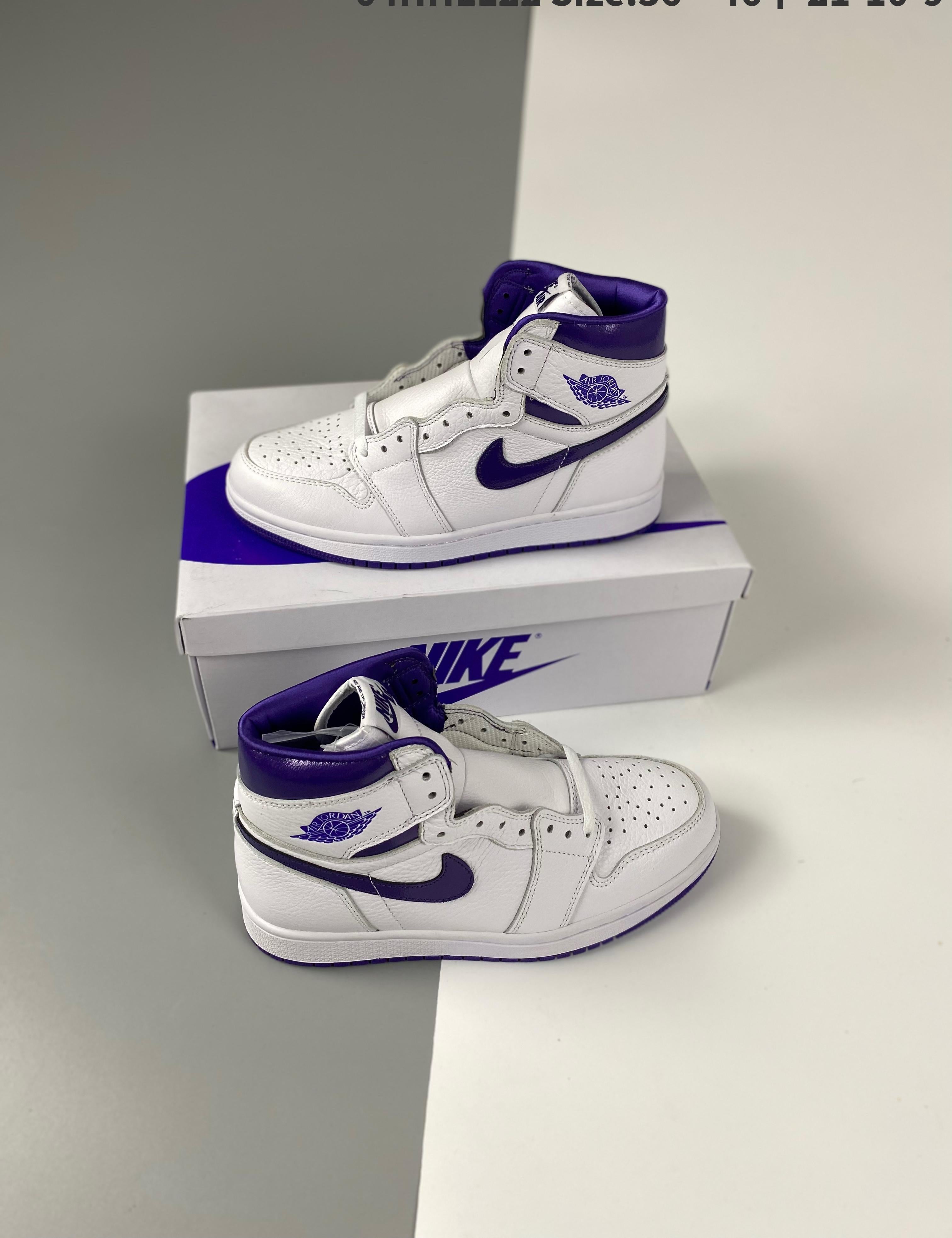 Real Leather Air Jordan 1 Retro High Court Purple 36-46